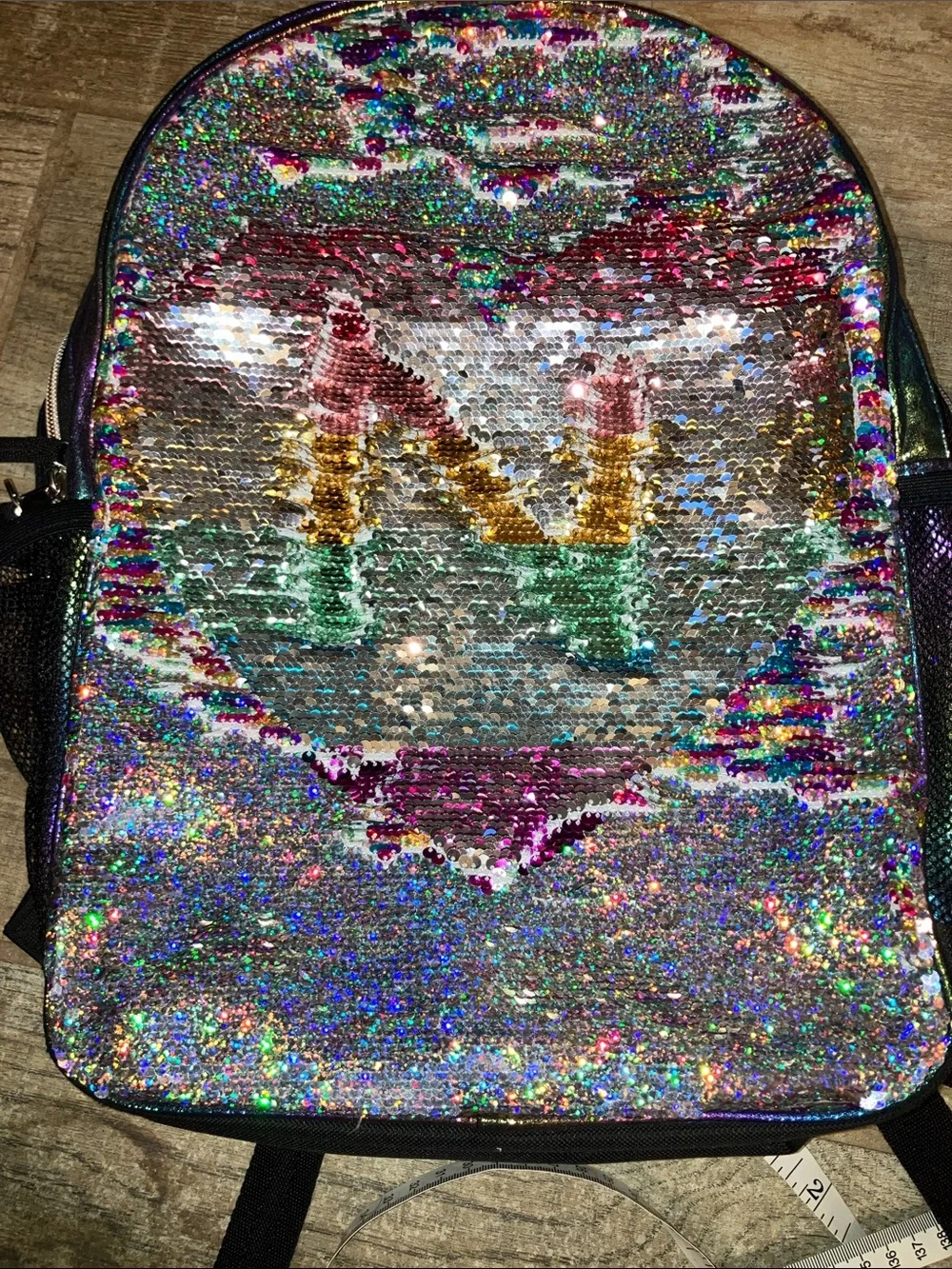 The Children's Place Full Size  Silver Flip Sequin Backpack with Rainbow Heart